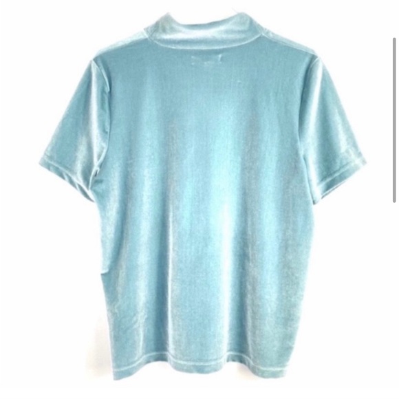 MADEWELL Velvet Mock Neck Short Sleeve Top in Soft Blue Size M Style H2606 - Picture 3 of 3